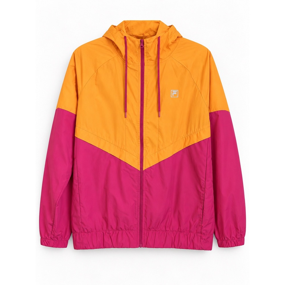 FILA Sport Large Orange Pink Colorblock Hooded Windbreaker Jacket Size Large